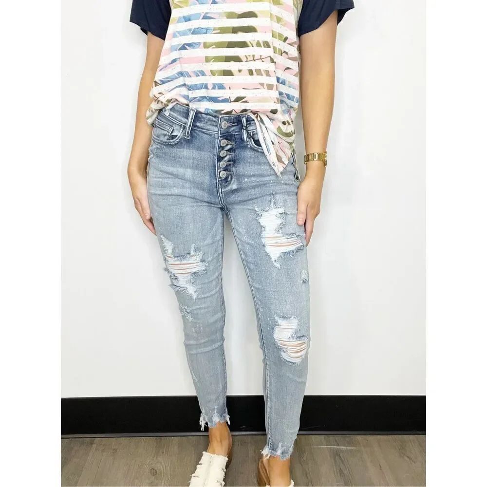 Judy Blue Bleach Splashed High Waisted Distressed Jeans Sz 16W Stretch